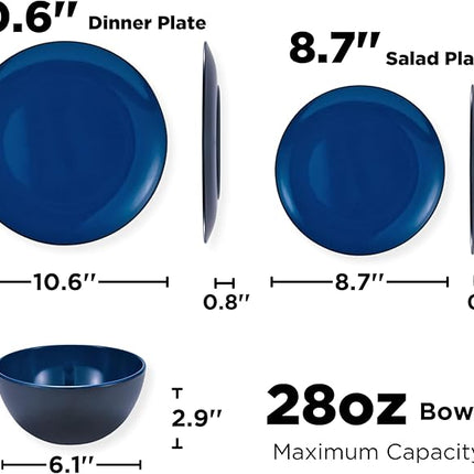 TP 18-Piece Dinnerware Set, Melamine Dishes Set with Bowls and Plates, Service for 6, Non-breakable Lightweight Dining Tableware, Blue and Black