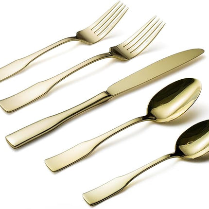Alata Kate Champagne Gold Mirror 40-Piece Silverware Set,Service for 8,Stainless Steel Flatware Set,Mirror Cutlery Set,Dishwasher Safe