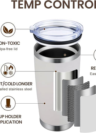 MEWAY 20oz Tumbler 8 Pack Double Wall Vacuum Insulated Travel Mug Bulk, Stainless Steel Tumblers with Lid and Straw, Durable Powder Coated Coffee Cups for Cold & Hot Drinks (White, 8)