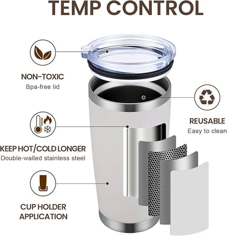 MEWAY 20oz Tumbler 8 Pack Double Wall Vacuum Insulated Travel Mug Bulk, Stainless Steel Tumblers with Lid and Straw, Durable Powder Coated Coffee Cups for Cold & Hot Drinks (White, 8)