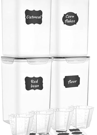 Extra Large 7qt / 6.5L/220oz Tall Food Storage Containers, WIDE & DEEP, 4-Piece Plastic Airtight Kitchen Pantry Storage Containers for Flour, Sugar, with 4 Measuring Cups,20 Labels