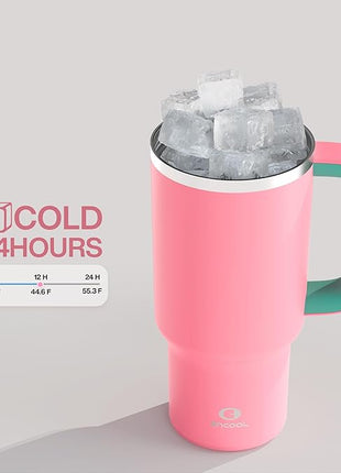 32 oz Tumbler with Handle and Straw: Stainless Steel Insulated Tumbler Keeps Cold for 24 Hours, Leakproof Travel Cup Fits in Cup Holder and BPA-Free,Tulip