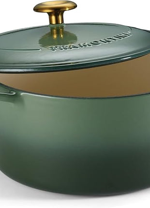 Tramontina Bestow Enameled Cast Iron Dutch Oven Pot with Lid, Round 5.5-quart, Cactus (Gold Knob)