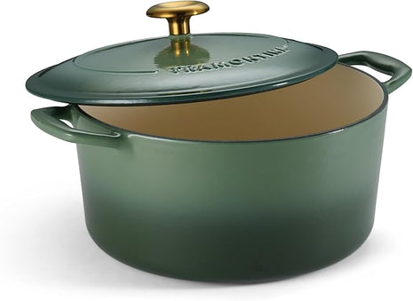 Tramontina Bestow Enameled Cast Iron Dutch Oven Pot with Lid, Round 5.5-quart, Cactus (Gold Knob)