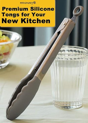 Locking Kitchen Tongs with Silicon Tips 9-Inch Stainless Steel Grilling Tongs, Set of 3 (Gray)