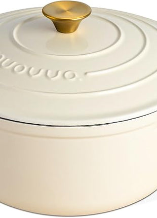 Nuovva Enamelled Cast Iron Dutch Oven Pot with Lid – 6.4 Quart Non Stick Casserole Pot – Heavy Duty & Oven Safe up to 500° F for Bread Baking, Braising, Stews, Roasting – 28cm Cream