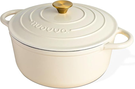 Nuovva Enamelled Cast Iron Dutch Oven Pot with Lid – 6.4 Quart Non Stick Casserole Pot – Heavy Duty & Oven Safe up to 500° F for Bread Baking, Braising, Stews, Roasting – 28cm Cream