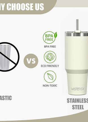 20 oz Tumbler with Handle,Tumbler with Lid and Straw,Double Wall Insulated Cup Stainless Steel Travel Mug(Cold for 34 Hours),Water Bottle for Iced Tea,Coffee,Cold Beverages(Cream White)