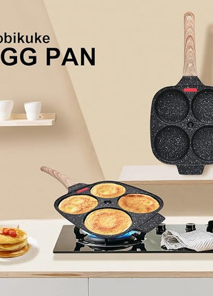 Egg Pan, Egg Frying Pan with Lid Nonstick 4 Cups Pancake Pan Fried Egg Pan for Breakfast - Black