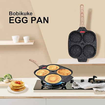 Egg Pan, Egg Frying Pan with Lid Nonstick 4 Cups Pancake Pan Fried Egg Pan for Breakfast - Black