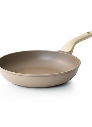 PRICUSIS Nonstick Frying Pan, 8/10/12 Inch Skillet with Stay Cool Handle, Stain/Scratch/Crack Proof, Induction Compatible & Oven Safe, Dishwasher Safe, PTFE & PFOA Free(10-Inch, Natural Linen)