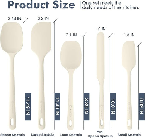 5 Pieces Silicone Spatula Set, Food Grade Rubber Spatula, Upgrade Strong Handle with Ergonomic Grip, Heat Resistant Up to 600°F for Nonstick Cookware, Cooking Candy Series