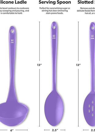 DI ORO Silicone Ladle & Spoons for Cooking – Large Kitchen Spoons for Mixing, Serving & Stirring - Soup Ladle with Wide Bowl - High Heat Silicone Kitchen Utensils for Nonstick Cookware Safe (Lavender)