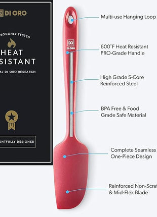 DI ORO Mini Spatula - Small Spatulas Silicone Heat-Resistant up to 600°F - Silicone Kitchen Scraper for Baking & Cooking BPA Free - Mixing Spatula Dishwasher Safe - Nonstick Cookware Safe (Red)