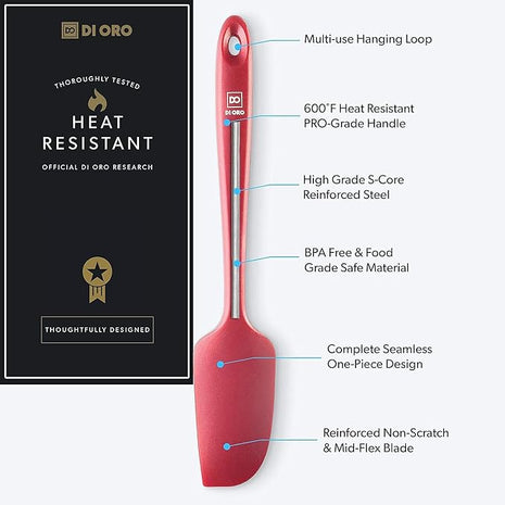 DI ORO Mini Spatula - Small Spatulas Silicone Heat-Resistant up to 600°F - Silicone Kitchen Scraper for Baking & Cooking BPA Free - Mixing Spatula Dishwasher Safe - Nonstick Cookware Safe (Red)