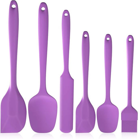 Heat Resistant Silicone Spatulas Set 6pcs, Seamless Design Non-Stick Mixing Spatulas with Stainless Steel Core, Premium BPA-Free Rubber Spatula Baking Cooking Utensile for Home Kitchen BBQ (purple)