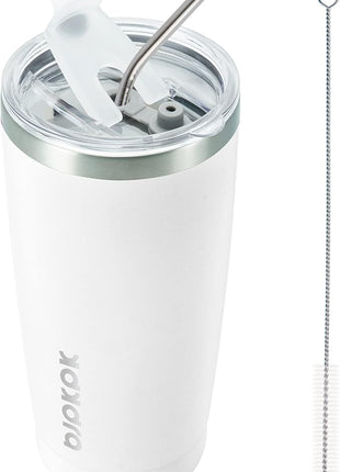 BJPKPK White Stainless Steel Tumbler With Lid And Straw 20 oz Insulated Tumblers Thermal Cup For Hot And Cold Drinks