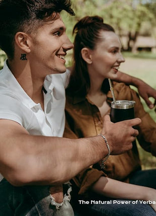 BALIBETOV 5 pcs large Yerba Mate Cup and Bombilla Kit, Includes one 12 oz Yerba Mate Gourd with Lid, Two Bombillas Mate Straw and one cleaning brush | Stainless steel | Double Walled