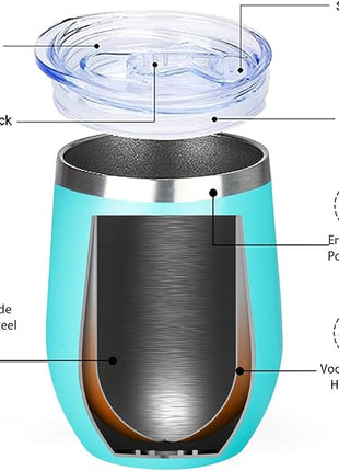 12 Oz Insulated Wine Tumbler with Lid Double Wall Vacuum Stainless Steel Wine Glass Coffee Mug Insulated Tumbler Cup for Champaign, Cocktail, Beer (Multi, 6 Pack)