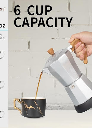 Cafeteras Electricas Modernas,6 Cup Portable Espresso Maker,300ml Moka Pot with Detachable Base & Overheat Protection, Great for Home，Office, or Travel, a Thoughtful Gift for Coffee Lovers