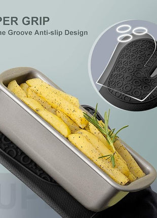 sungwoo Silicone Oven Mitts, Heat Resistant Oven Gloves with Quilted Liner Non-Slip Textured Grip Perfect for BBQ, Baking, Cooking and Grilling - 1 Pair 13.8 Inch Black