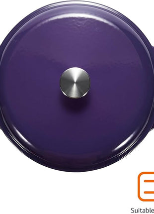 Amazon Basics Cast Iron Dutch Oven Pot with Lid, Enameled, Round, Dual Handles, Heavy-Duty, Medium, 6-Quart, Purple