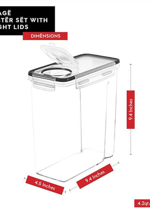 DWËLLZA KITCHEN Cereal Containers Storage 4 Pack 135 fl. oz Cereal Dispenser Airtight Food Storage Containers BPA-Free Pantry Organization and Storage, Canister for Flour & Sugar 1 Marker 8 Labels