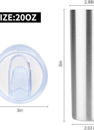 HASLE OUTFITTERS 20 oz Skinny Tumblers Bulk Set, Stainless Steel Insulated Slim Tumblers with Lids Travel Water Cups(Stainless Steel, 8)