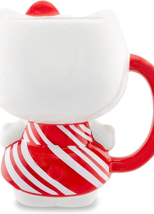 Silver Buffalo Sanrio Hello Kitty Christmas Holiday Candy Cane Dress 3D Sculpted Ceramic Mug, 20 Ounces
