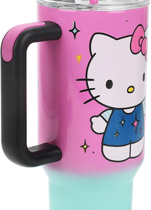 Bioworld Hello Kitty “Never Lose Your Spark” Vacuum Insulated 40 Oz. Pink & Green Ombre Stainless Steel Tumbler with Leak-Proof Lid & Easy Carry Handle for Travel or Home