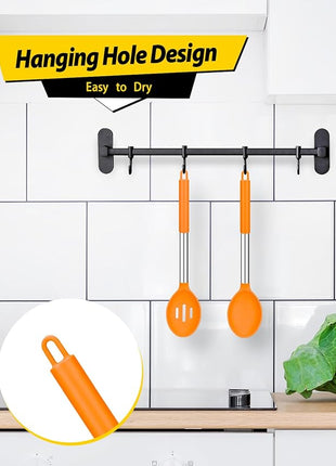 Pack of 2 Large Silicone Cooking Spoons,Non Stick Solid Basting Spoon,Heat-Resistant Kitchen Utensils for Mixing,Serving,Draining,Stirring (ORANGE)