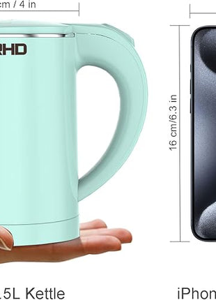 0.5L Small Portable Electric Kettles for Boiling Water, Stainless Steel Travel Kettle, Fast Boil Teapot, Boil-Dry Protection & Auto Shut-Off, Perfect For Traveling Cooking, Coffee, Tea, Eggs(Green)