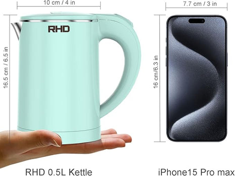 0.5L Small Portable Electric Kettles for Boiling Water, Stainless Steel Travel Kettle, Fast Boil Teapot, Boil-Dry Protection & Auto Shut-Off, Perfect For Traveling Cooking, Coffee, Tea, Eggs(Green)