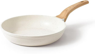 CAROTE Non Stick Frying Pan Skillet, Omelet Pan, Healthy Non Toxic Granite Chef Pan, Induction Compatible Egg Frying Pan with Heat-Resistant Handle, PFOA-Free, Cream White, 12"