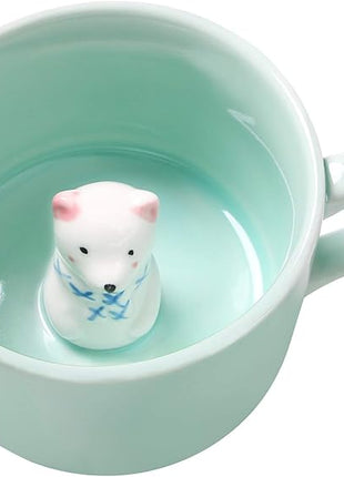 Surprise 3D Coffee Mug Animal Inside 8 oz with Polar Bear,Cute Cartoon Handmade Ceramics Cup,Christmas Birthday Surprise for Friends Family or Kids (Polar Bear)