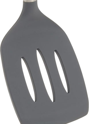 Tovolo Silicone Slotted Turner with Stainless Steel Handle (Charcoal) - Kitchen Utensil & Gadget Essential for Non-Stick Cookware, Apartment, & New Home / Scratch-Resistant, BPA-Free, Dishwasher-Safe