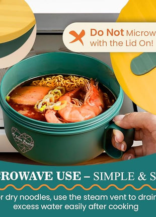AI LOVE PEACE Ramen Bowl, 40 oz Microwaveable Noodle Cooker for Ramen, Pho, Soup, and Pasta, Dishwasher Safe and Portable, Ideal for Home, Office, Dorm, or Gift (Green)