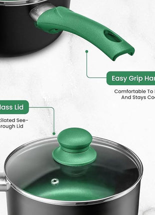 Chef's Star Pots And Pans Set Kitchen Cookware Sets Nonstick Aluminum Cooking Essentials 11 Pieces Green