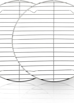 TeamFar Round Cooling Rack Set of 2, 10½ Inch Round Wire Baking Steaming Roasting Rack Set Stainless Steel, Healthy & Mirror Finish, Oven & Dishwasher Safe