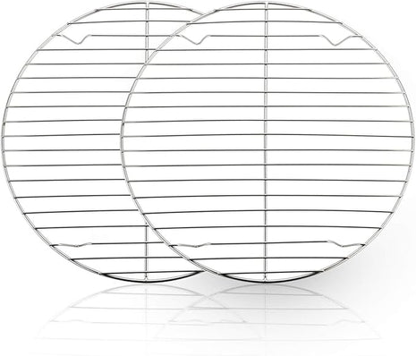 TeamFar Round Cooling Rack Set of 2, 10½ Inch Round Wire Baking Steaming Roasting Rack Set Stainless Steel, Healthy & Mirror Finish, Oven & Dishwasher Safe