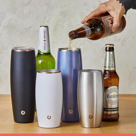 SNOWFOX Premium Vacuum Insulated Stainless Steel Beer Glass With Lid, Home Bar Accessories, Elegant Bartending, Lightweight Pint Glasses, Sleek Drinkware, Frosty Beverages Stay Cold, 23.9oz