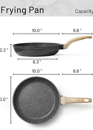 CAROTE Non Stick Frying Pan Skillet, Omelet Pan, Healthy Non Toxic Granite Chef Pan, Induction Compatible Egg Frying Pan with Heat-Resistant Handle, PFOA-Free,Black, 10"