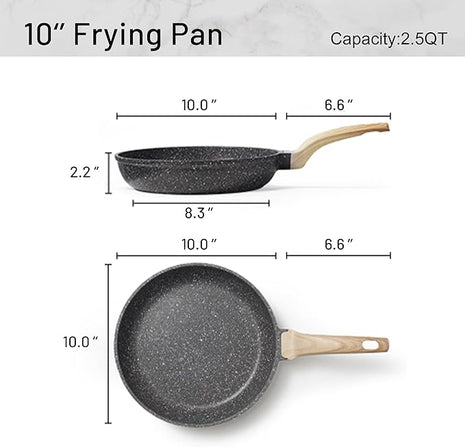 CAROTE Non Stick Frying Pan Skillet, Omelet Pan, Healthy Non Toxic Granite Chef Pan, Induction Compatible Egg Frying Pan with Heat-Resistant Handle, PFOA-Free,Black, 10"