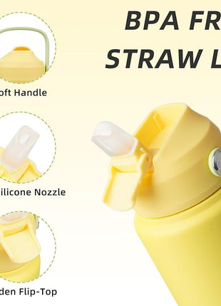 BJPKPK Water Bottle with Straw Lid, 24oz Vacuum Insulated Water Bottles, Metal Stainless Steel Thermo for Sports, Travel, BPA Free Leak Proof Thermo, Cups, Flasks, Tumblers,Fresh Green