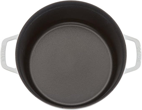 STAUB Cast Iron Dutch Oven 7-qt Round Cocotte, Serves 7- 8, Made in France, White
