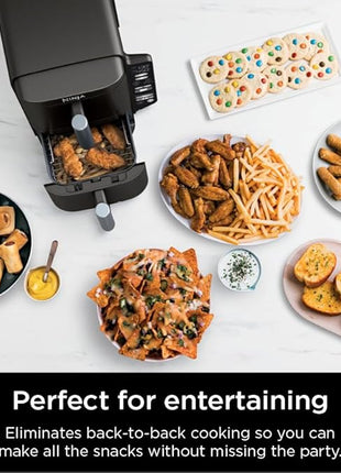 Ninja Air Fryer, 8 QT DoubleStack 2-Basket, Space Saving Design, Cooks 2lb Chicken Wings, Feeds up to 6 People, 6-in1 Air Fryer, Roast, Bake & More, Easy to Clean, Dishwasher Safe Parts, Black, SL201