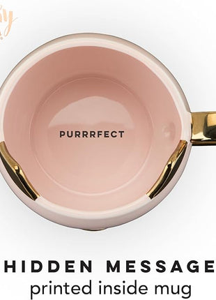 Pinky Up Chloe Cat Ceramic Coffee Mug, Tea Cups, Travel Mugs for Cappuccino, Latte, Hot Chocolate, Milk, Herbal Teas, 12 oz, Set of 1, Pink