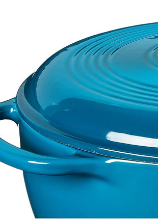 Lodge 4.5 Quart Enameled Cast Iron Dutch Oven with Lid – Dual Handles – Oven Safe up to 500° F or on Stovetop - Use to Marinate, Cook, Bake, Refrigerate and Serve – Cornflower Blue