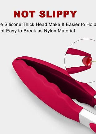 Premium Stainless Steel Food Tongs, 9-Inch & 12-Inch Wine Red Silicone BPA Free Non-Stick BBQ Cooking Grilling Locking Kitchen Tong