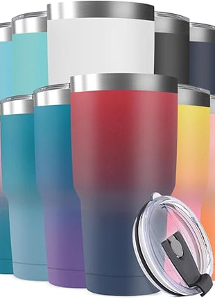 30oz Stainless Steel Travel Mug with Lid, 25 Pack Double Wall Vacuum Insulated Bulk Tumbler, Powder Coated Coffee Cup Suitable for Vehicle Cup Holders (Assorted Colors)
